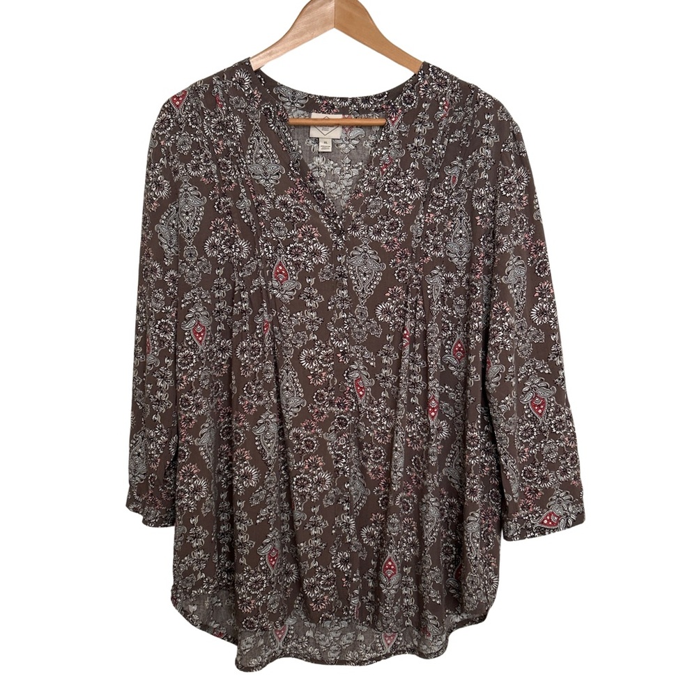 St. John’s Bay Boho Peasant Tunic Soft Flowy Paisley Blouse - XL - Brown, Pink